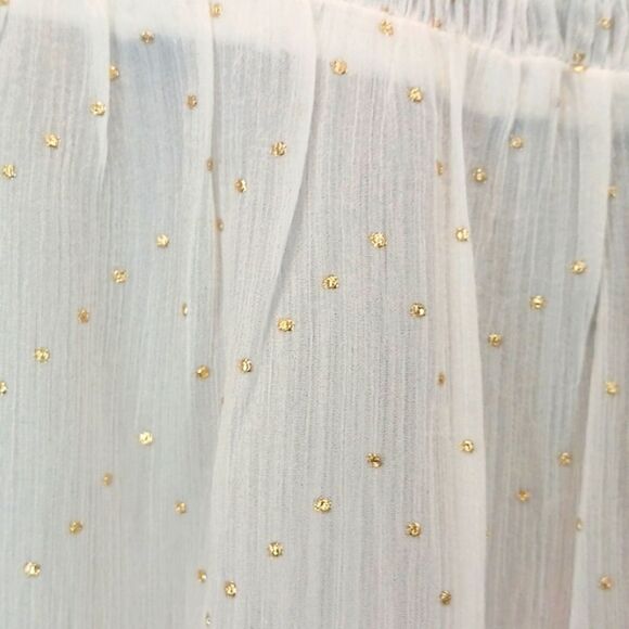 Jessica Simpson Ivory and gold sheer drawstring waist sleeveless top size large - Picture 5 of 11